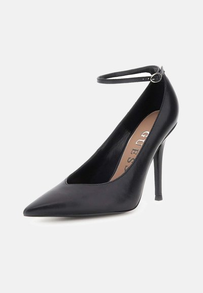 Escarpins Guess Vernis Noir à Bout Ouvert Et Talon Bloc Haut - Taille UK 6 (pointure 39) - Neuf Sans Emballage