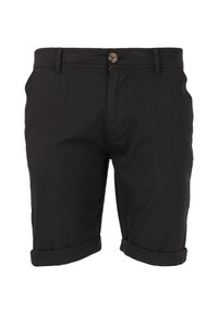 Svarta shorts i bomullsblandning, med knappstängning, rullade ärmslut och platt framsida med sid- och bakfickor.