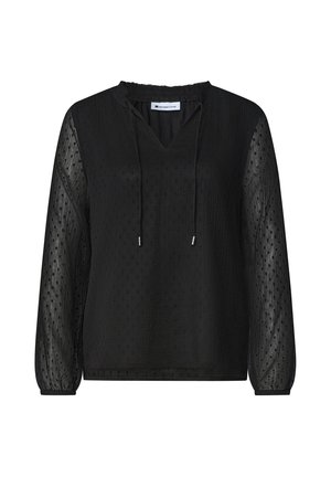 Street One, CHIFFON-BLUSE MIT SPLIT NECK UND BÄNDERN - Blouse - black