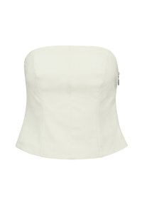 Biała top bez ramiączek o dopasowanym kroju. Gładka tekstura i schludne szwy, z zamkiem błyskawicznym po boku dla uzyskania smukłego wyglądu.