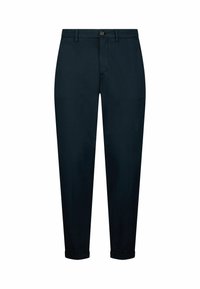 Navy Chinos aus Baumwollmischung mit geradem Schnitt, vorderen Taschen und Bündchen am Knöchel für einen eleganten Look.