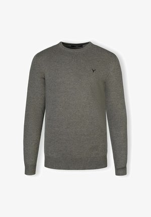 Hall hoodie pikkade varrukatega, ümar kaelus ja soonik serv. Rinnal on väike tume logo. Valmistatud pehmest kangast.