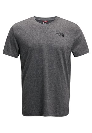 Herre t-shirt med korte ærmer og rund hals i mørkegrå med lille sort "The North Face" logo på venstre bryst.