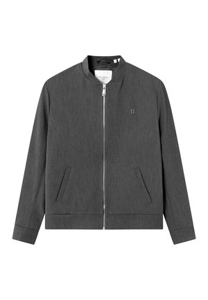 Blouson bomber gris foncé zippé avec col montant, deux poches avant et petit logo "II" sur la poitrine gauche.