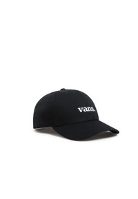 Cappellino di cotone nero con visiera curvata, dotato di logo "vans." ricamato in bianco sul davanti e occhielli di ventilazione sui lati.