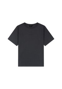 Donkergrijze t-shirt van katoen, met een ronde hals, korte mouwen en een minimalistisch ontwerp zonder zichtbare patronen of grafieken.