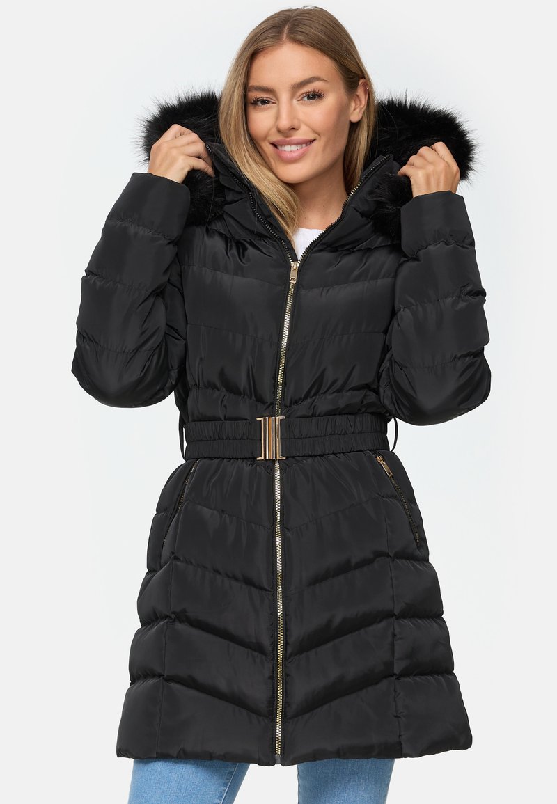 Threadbare ROO BELTED PUFFER Wintermantel black/schwarz Zalando.at