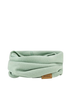 Light green soft fabric headband with twisted design and small brown label stitched with brand name "Sterntaler" on white background.