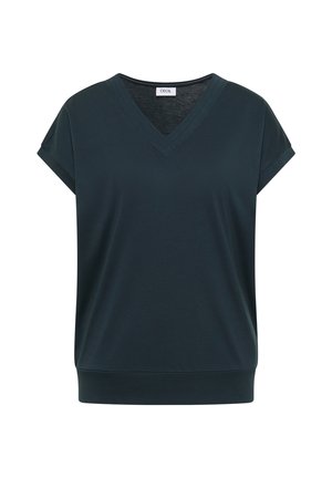 Cecil KURZARM SHIRT MIT V-NECK IN UNIFARBE - T-shirts basic - deep petrol blue