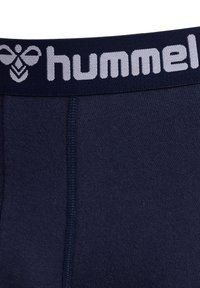 Marinblå boxershorts med mjukt tyg, en stilren design och en midjeband med "hummel"-logotyp i vitt. Sömdetaljer är synliga.