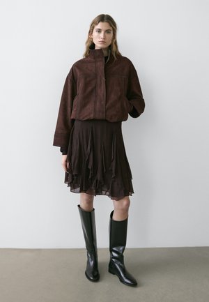 ASYMMETRIC FRILLED - Minijupe - dark brown