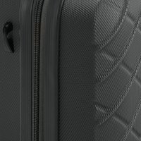 Hartschalen-Schwarzer Koffer mit strukturierten Oberflächen, kantigem Design und Zickzackmuster. Enthält einen Reißverschluss mit schwarzem Zugband.