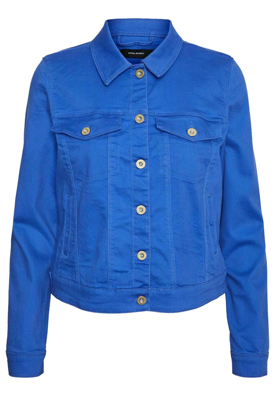 bright blue denim jacket