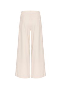 Light cream wide-leg trousers with a smooth texture, featuring a mid-rise waistband and a single back pocket. Clean design without patterns.