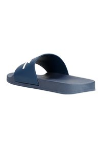 Infradito blu navy con una fascia larga, suola piatta e superficie testurizzata. Realizzato in materiale gommoso con dettagli minimi.