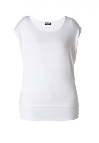 Witte kortekmouwen top, gemaakt van zachte stof, heeft een ronde halslijn en een comfortabele pasvorm met zijnaad en een iets langere achterzoom.