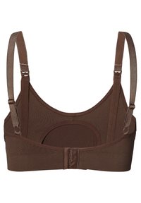 Brun bh med justerbare stropper og hægte-lukning. Fremstillet af et glat, strækbart materiale med en sømløs design for komfort.