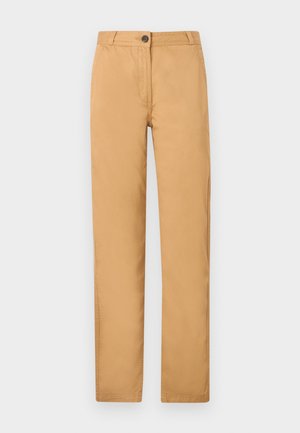 Lys brun chinos med en rettskåret design, knappelukking og sidelommer. Stoffet er glatt med en matt finish.