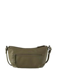Olivgrüne Ledertasche mit strukturiertem Finish, ausgestattet mit einem Reißverschluss-Hauptfach und einer zusätzlichen Reißverschluss-Vordertasche.