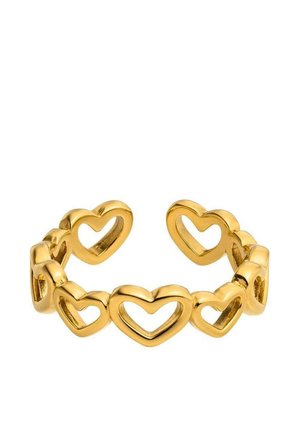 Goldener Ring, gestaltet mit verbundenen offenen Herzformen, die ein verstellbares Band bilden.