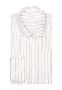 Witte overhemd met lichtblauwe strepen, met knoopsluiting en lange mouwen. Voorzien van parelknoopjes en Seidensticker-label.