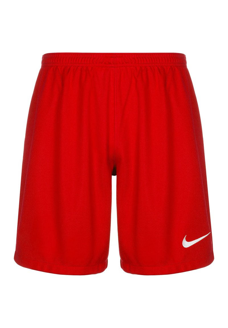Rote Sportshorts mit elastischem Bund, aus leichtem Stoff, mit einem weißen Nike-Logo auf der linken unteren Seite.