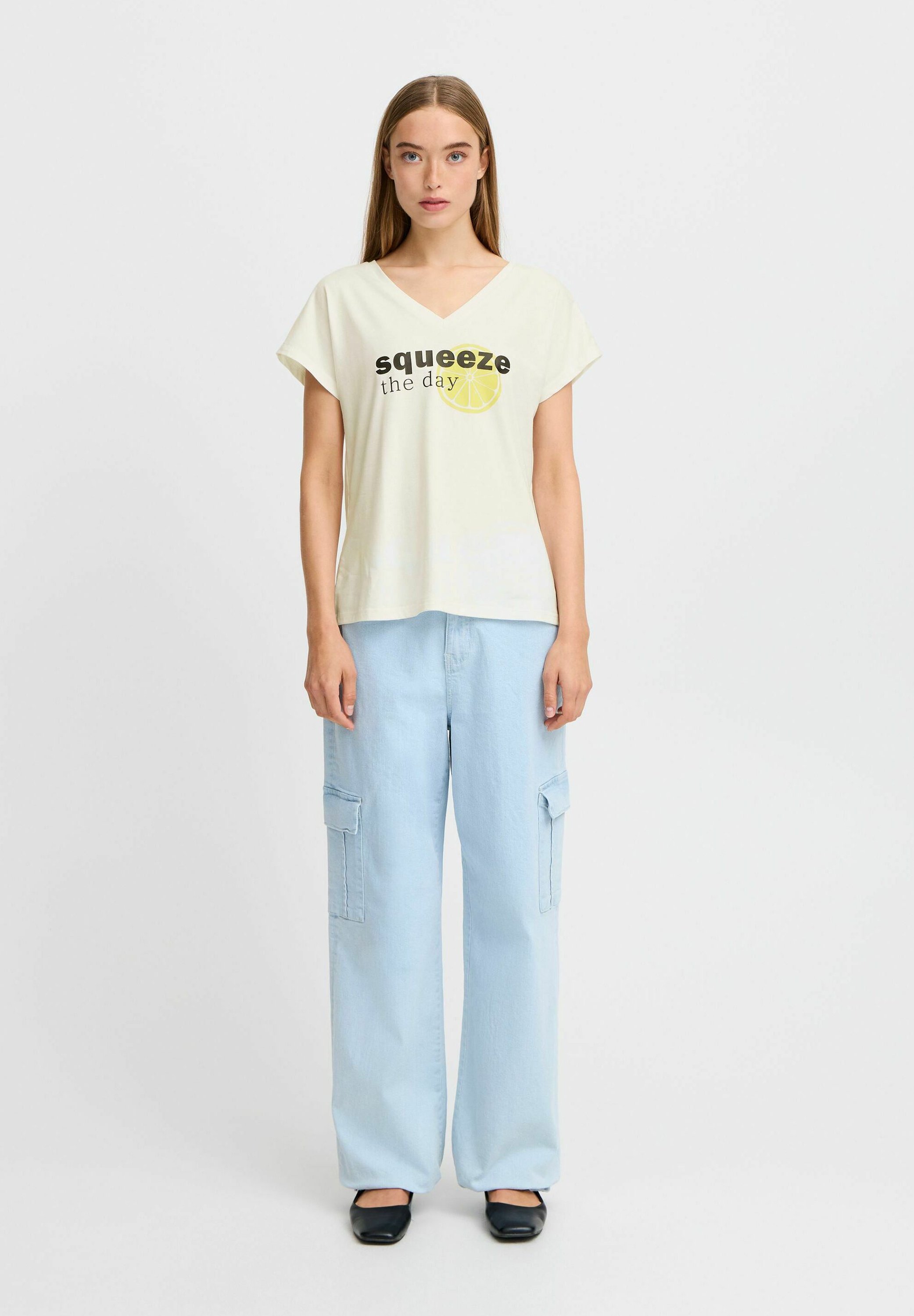 売れ筋商品|||イチ Tシャツ レディース トップス IXJANET - Print T-shirt - cloud dancer w lemon ICHI IXJANET - T-shirt print - cloud dancer w lemon/wit