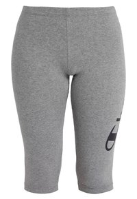 Szare legginsy capri wykonane z miękkiego, elastycznego materiału o dopasowanym kroju. Posiadają logo nadrukowane w ciemnym kolorze z boku.