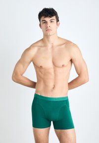 Grønne boxer shorts laget av mykt stoff, med en tettsittende passform, elastisk midjebånd med preget merke, og glatt tekstur.