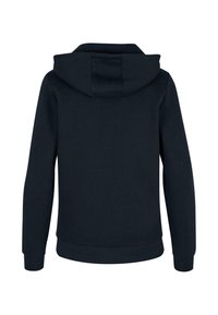 Felpa blu navy realizzata in tessuto misto cotone, con un grande cappuccio, maniche lunghe e orlo dritto con polsini a coste.