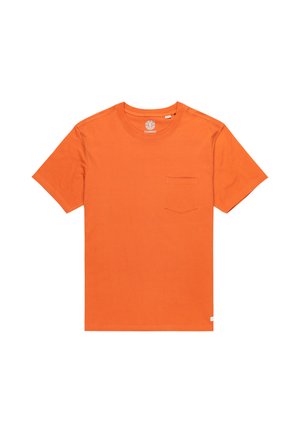 Kurze Ärmel, orange T-Shirt aus Baumwolle mit regulärer Passform, rundem Ausschnitt und kleiner Brusttasche auf der linken Seite.