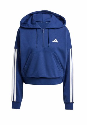 adidas Sportswear ESSENTIALS 3-STRIPES QUARTER-ZIP - Sweat à capuche - dark blue   white