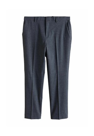 Dark gray formal trousers with belt loops and side pockets, shown flat against a white background.