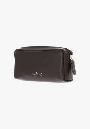 Dark brown leather zippered pouch with a small front pocket, featuring a "Golden Head Germany" logo in white.