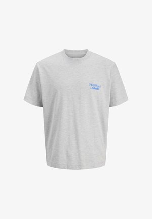 Graues Baumwoll-T-Shirt mit lässiger Passform. Mit einem runden Halsausschnitt und kurzen Ärmeln. Enthält blauen Drucktext "ORIGINALS" auf der linken Brust.