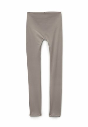 Leggings grises hechos de una tela suave y elástica. Diseño de cintura alta, construcción sin costuras, cobertura completa y sin herrajes visibles.