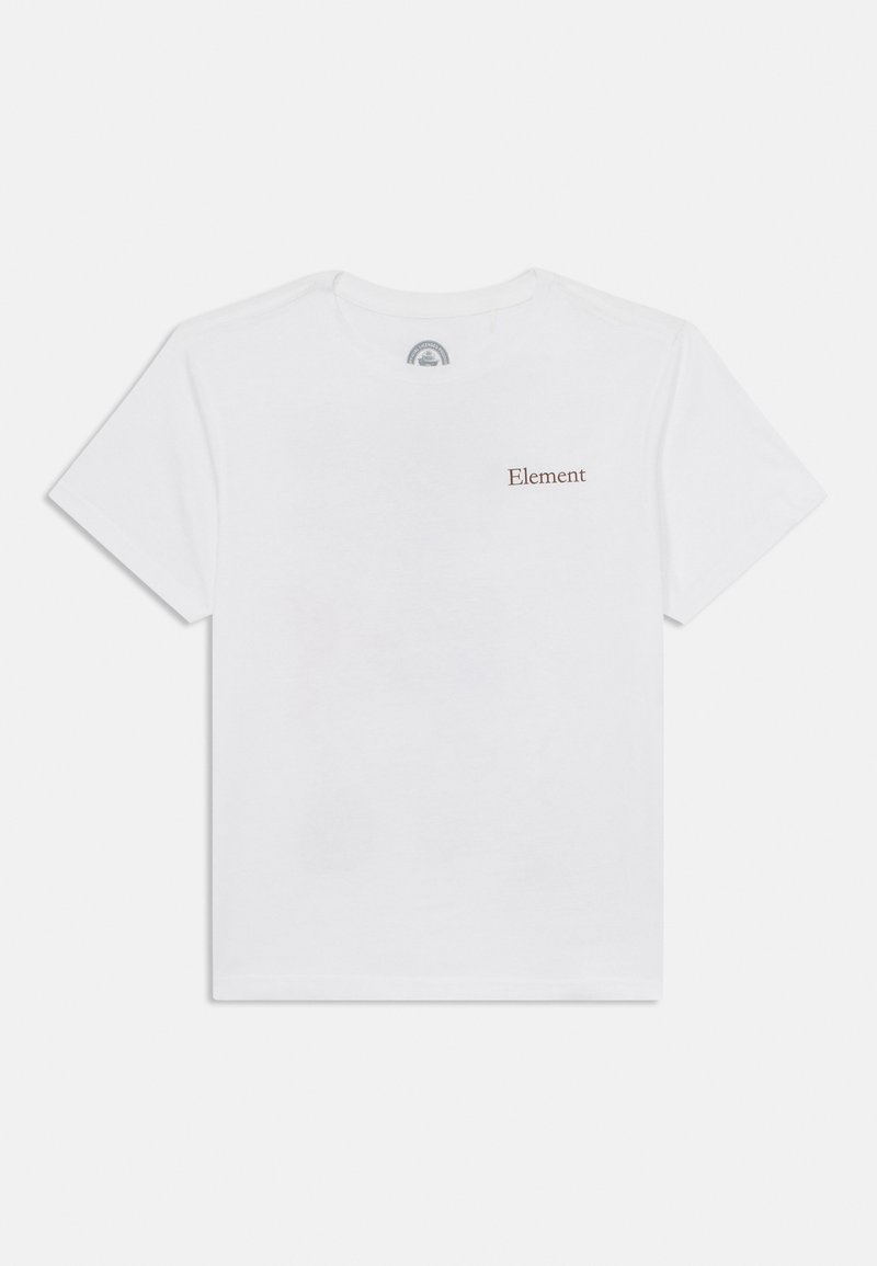 Hvid bomulds t-shirt med korte ærmer og en rund halsudskæring. Har et lille rødt "Element" logo på venstre side af brystet.
