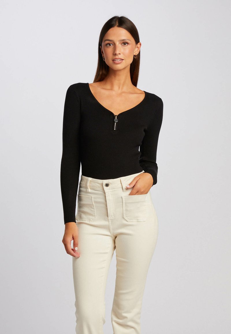 Morgan - LONG SLEEVED ZIPPED DETAIL - Jumper - black, Enlarge
