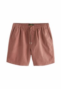Lichtroze, relaxed-fit shorts van een zachte stof. Voorzien van een elastische tailleband met verstelbare strikken en zijzakken. Eenvoudig ontwerp.