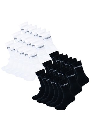 Verpakking van 12 sokken: 6 witte en 6 zwarte. Geribbelde bovenkanten, verstevigde hielen en neuzen met het "O'Neill" logo in contrasterende kleur. Rekbare katoenstof.