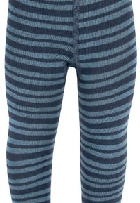 Gestreifte Leggings aus weichem Stoff, mit abwechselnd dunkelblauen und hellblauen horizontalen Streifen, die eng anliegen und nahtlos gefertigt sind.
