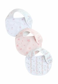 Három babakendő készlet: egy fehér apró virágmintával, egy rózsaszín virágos mintával, és egy fehér függőleges virágcsíkozással. Pamut anyag.