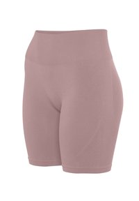 Light pink athletic shorts with a soft, stretchy fabric. High waist design features textured accents and a smooth finish.
