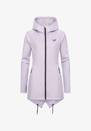 Ljuslila huva jacket med en framdragkedja, svarta detaljer, två sidofickor och en unik asymmetrisk fålldesign. Mjuk tygkänsla.