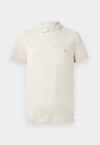Cămașă polo bej, din bumbac, cu guler, mâneci scurte și un mic logo brodat pe piept. Textură moale, cu o croială clasică.