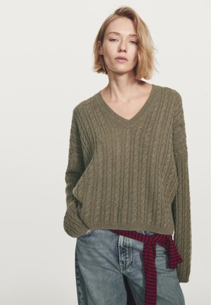 CASHMERE OVERSIZE V-NECK - Pullover - mottled green