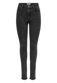 Svarta smala jeans i denim, med hög midja, klassisk femfickdesign och subtila sömnadsdetaljer längs sömmarna.