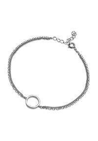 Srebrna bransoletka z dwoma połączonymi łańcuszkami i okrągłym akcentem, z zapięciem typu lobster i regulowaną długością.