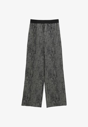 Hose im weit geschnittenen Stil mit einem schwarz-weiß karierten Muster, elastischem Bund und leichtem Stoff mit einer strukturierten Oberfläche.