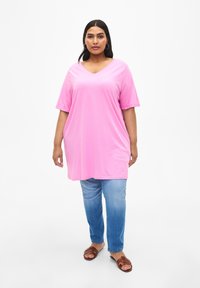 Zizzi SINGLE WITH V-NECK - T-shirts basic - rosebloom